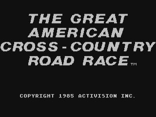 The Great American Cross-Country Road Race title screen for Commodore 64